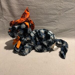Dan Dee Black Gray Cat Plush with Halloween Witch Orange Hat